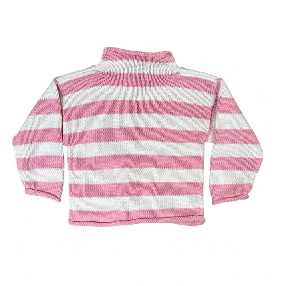 Chatham T Co For Kids Pink White Striped Whale Knit Sweater 4T Nautical Mockneck